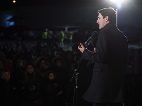 Prime Minister Justin Trudeau speaks to a crowd of supporters in Clarenville, N.L. on Thursday, November 23, 2017.
