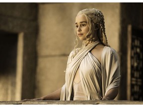 In this image released by HBO, Emilia Clarke appears in a scene from "Game of Thrones.   (Helen Sloane/HBO via AP)