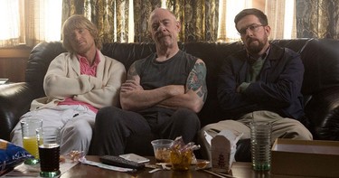 Owen Wilson, J. K. Simmons and Ed Helms in a scene from "Father Figures."