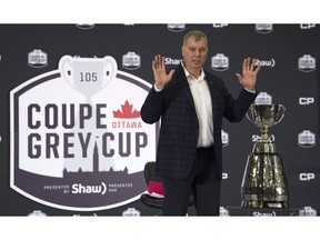 CFL Commissioner Randy Ambrosie talks about concussions as he responds to a question during his State of the League address Friday November 24, 2017 in Ottawa. The Calgary Stampeders will play the Toronto Argonauts in the 105th Grey Cup. (THE CANADIAN PRESS/Adrian Wyld)