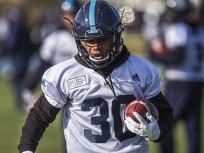 Toronto Argonauts' Martese Jackson during practice at Downsview Park on Nov. 17, 2017