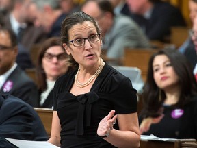 Minister of Foreign Affairs Chrystia Freeland stands during question period in the House of Commons on Parliament Hill in Ottawa on Monday, Nov. 27, 2017. THE CANADIAN PRESS/Sean Kilpatrick