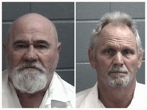 This combination of undated booking photos released by the Spalding County Sheriff's Department shows Frankie Gebhardt (left) and William Moore Sr. (Spalding County Sheriff's Department via AP)