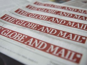 Copies of the Globe and Mail newspaper are shown in Toronto on Tuesday, Aug. 22, 2017.