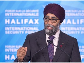 Canadian Defence Minister Harjit Sajjan fields questions at the closing news conference at the Halifax International Security Forum in Halifax on Sunday, Nov. 19, 2017. (The Canadian Press/Andrew Vaughan)