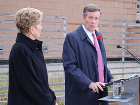 Mayor John Tory and Premier Kathleen Wynne speak on Wednesday, Nov. 1, 2017.