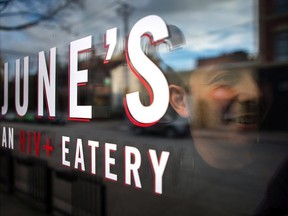 Chef Matt Basile poses for a portrait at the pop up restaurant June's HIV+ Eatery in Toronto on Tuesday, Nov. 7, 2017.