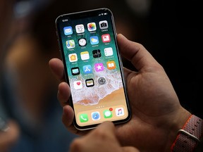 The new iPhone X is displayed during an Apple special event at the Steve Jobs Theatre on the Apple Park campus on Sept. 12, 2017 in Cupertino, Calif. (Justin Sullivan/Getty Images)
