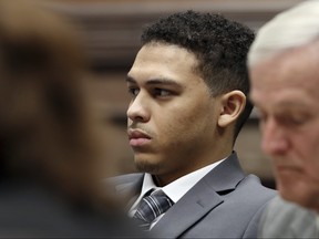 Jorge "Lumni" Sanders-Galvez during his first-degree murder trial, Monday Oct. 30, 2017 at the South Lee County Courthouse in Keokuk, Iowa. (John Lovretta/The Hawk Eye via AP, Pool)