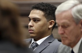 Jorge "Lumni" Sanders-Galvez during his first-degree murder trial, Monday Oct. 30, 2017 at the South Lee County Courthouse in Keokuk, Iowa. (John Lovretta/The Hawk Eye via AP, Pool)