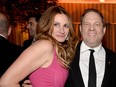 Julia Roberts and producer Harvey Weinstein attend the Weinstein Company & Netflix's 2014 SAG after party in partnership with Laura Mercier at Sunset Tower on January 18, 2014 in West Hollywood, California. (Photo by Alberto E. Rodriguez/Getty Images for The Weinstein Company)