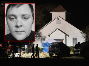 Law enforcement officials continue their investigation at Sutherland Springs Baptist Church during the early morning hours of November 6, 2017 in Sutherland Springs, Texas.   (Photo by Scott Olson/Getty Images)