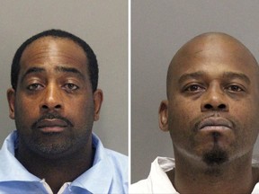 This undated, combination photo released by the Santa Clara County Department of Corrections shows Tramel McClough, left, and John Bivins, right.