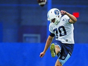 Toronto Argonauts Lirim Hajrullahu gets in some field goal practice. Jack Boland/Toronto Sun/Postmedia Network