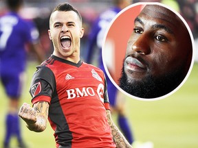 Toronto FC forward Sebastian Giovinco (10) celebrates his goal against Orlando City SC during first half MLS soccer action in Toronto on Wednesday, May 3, 2017. THE CANADIAN PRESS/Nathan Denette ORG XMIT: NSD504 ORG XMIT: POS1705031903157619