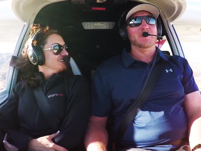 A screen grab from a promotional video that appeared on YouTube shows Halladay and his wife inside the cockpit.
