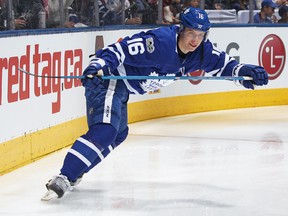 Mitchell Marner of the Toronto Maple Leafs gets set to take on the Minnesota Wild at the Air Canada Centre on Nov. 8, 2017