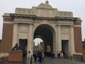 Thousands of people gathered for a Remembrance Day ceremony at the Menin Gate Memorial in Ypres, Belgium, on Saturday, Nov. 11, 2017.
