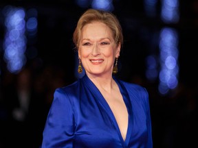 This Oct. 7, 2015 file photo shows Meryl Streep at the premiere of the film "Suffragette," at the London film festival in London. Streep told the audience at the 27th annual International Press Awards in New York on Wednesday, Nov. 15, 2017, that has she experienced violence twice in her life, and the experiences changed her "on a cellular level." (Photo by Grant Pollard/Invision/AP, File)