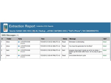 Images of Dellen Millard's phone records - which were backed up on his computer - from a court exhibit PowerPoint file in the first-degree murder trial in the death of Laura Babcock from the proceedings on November  9, 2017 at the court house at 361 University Ave. in Toronto, Ont. Court Exhibit/Toronto Sun/Postmedia Network

Handout Not For Resale