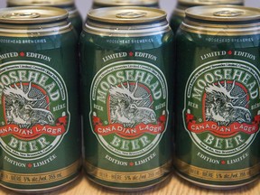 Cans of Moosehead beer are seen in Halifax on Wednesday, Nov. 8, 2017. The Rutland Herald reports that Saint John, N.B.-based Moosehead Breweries has filed an infringement lawsuit against Hop'n Moose Brewing Co. (Andrew Vaughan/The Canadian Press)