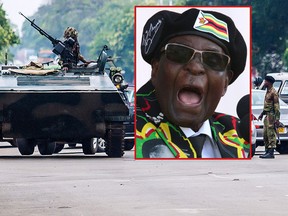 An armoured personnel carrier stations by an intersection as Zimbabwean soldiers regulate traffic in Harare on November 15, 2017.  Zimbabwe's military appeared to be in control of the country on November 15 as generals denied staging a coup but used state television to vow to target "criminals" close to President Mugabe. / AFP PHOTO / Jekesai NJIKIZANAJEKESAI NJIKIZANA/AFP/Getty Images