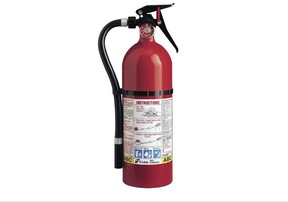 This photo from the U.S. Consumer Product Safety Commission website shows a Kidde plastic handle fire extinguisher. More than 40 million fire extinguishers in the U.S. and Canada are being recalled by Kidde because they might not work. The recall covers 134 models of push-button and plastic-handle extinguishers in the U.S. and Canada made from 1973 through Aug. 15, 2017. It includes models that were previously recalled in March 2009 and February 2015, the commission said Thursday, Nov. 2, 2017. (Courtesy of U.S. Consumer Product Safety Commission via AP)