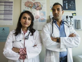 Dr. Kulvinder Gill (left) and Dr. Mark D'Souza at a medical office in Brampton on July 3, 2017.