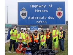Members of the Toronto Police Service Child Exploitation Unit on along with Miller Mainteance Rob Baiird, and Kerri Tadeu and retired Master Cpl Collin Fitzgerald on the last day of the journey to clean the Highway of Heroes. Over the course of 11 days the Highway of Heroes from Trenton to Toronto was cleaned up by volunteers. Volunteers made up of veterans, civilians, soldiers, police officers, and the fallen parents of soldiers volunteered their time to clean up the ramps along Highway 401. Pete Fisher
Pete Fisher, Pete Fisher