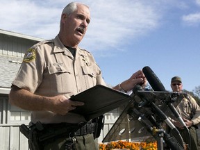 Phil Johnston, the assistant sheriff for Tehama County, briefs reporters on the shootings near the Rancho Tehama Elementary School, Tuesday, Nov. 14, 2017, in Corning, Calif. (Rich Pedroncelli/AP Photo)