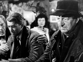 George Bailey (James Stewart), centre, is definitely feeling teary in the 1946 classic, It's a Wonderful Life.