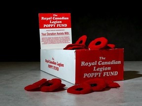 A Royal Canadian Legion poppy donation box is photographed on November 3, 2014. (Mike DiBattista/Niagara Falls Review/Postmedia Network)