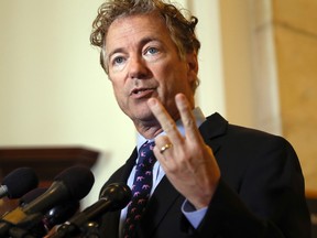 In this Sept. 25, 2017, file photo, Sen. Rand Paul, R-Ky., speaks during a news conference on Capitol Hill in Washington. Paul says he ended up with six broken ribs after a bizarre attack by his neighbour last week while he was mowing his lawn. (Pablo Martinez Monsivais/AP Photo/Files)