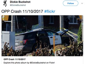 Twitter photo by @DickieBuckshot of OPP crash in Bellville