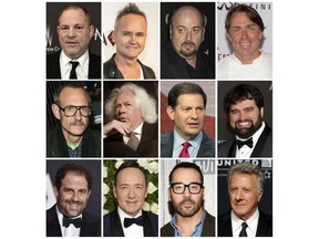 This combination photo shows, top row from left, film producer Harvey Weinstein, former Amazon Studios executive Roy Price, director James Toback, New Orleans chef John Besh, middle row from left, fashion photographer Terry Richardson, New Republic contributing editor Leon Wiseltier, former NBC News political commentator Mark Halperin, former Defy Media executive Andy Signore, and bottom row from left, filmmaker Brett Ratner, actor Kevin Spacey, actor Jeremy Piven and actor Dustin Hoffman. In the weeks since the string of allegations against Weinstein first began, an ongoing domino effect has tumbled through not just Hollywood but at least a dozen other industries. (AP Photos/File) ORG XMIT: NYET888

COMBINATION PHOTO
AP