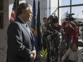 Sen. Al Franken, D-Minn., talks to the media on Capitol Hill in Washington, Monday, Nov. 27, 2017. (AP Photo/J. Scott Applewhite)