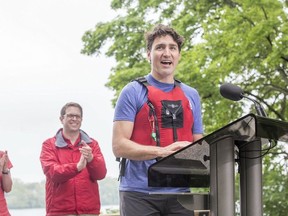 Prime Minister Justin Trudeau speaks in Niagara-on-the-Lake, Ontario promoting World Environment Day on June 5, 2017.