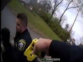 An Ohio police officer accidentally shot his partner with a stun gun. The incident was caught on video. (Screengrab/AP)