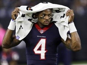 Houston Texans quarterback Deshaun Watson sustained a season-ending knee injury in practice on Thursday, Nov. 2, 2017.  The rookie suffered a torn anterior cruciate ligament in one of his knees and will go on the injured reserve.