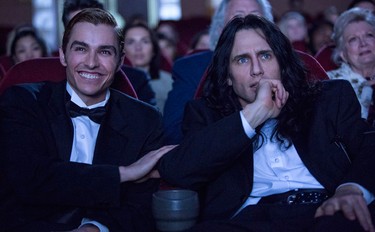 DAVE FRANCO as Greg Sestero and JAMES FRANCO as Tommy Wiseau in The Disaster Artist.