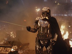 Captain Phasma (Gwendoline Christie) in a scene from Star Wars: The Last Jedi. Photo: Lucasfilm Ltd.
