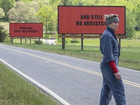 This image released by Fox Searchlight shows Frances McDormand in a scene from "Three Billboards Outside Ebbing, Missouri." (Fox Searchlight via AP)