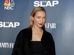 Uma Thurman attends NBC's "The Slap" miniseries premiere party at the New Museum on Monday, Feb. 9, 2015, in New York. (Photo by Andy Kropa/Invision/AP)