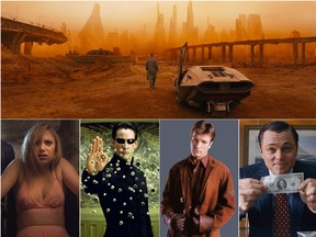 Blade Runner, The Wolf of Wall Street, Serenity, The Matrix and It Follows are seen in this combination image.