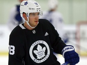 Timothy Liljegren skates during Maple Leafs training camp at the Gale Centre in Niagara Falls on Sept. 15, 2017