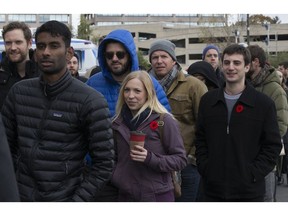 People line up for a discussion being held at the Canadian Christian College. The Toronto Sun was not granted access. Saturday November 11, 2017. Stan Behal/Toronto Sun