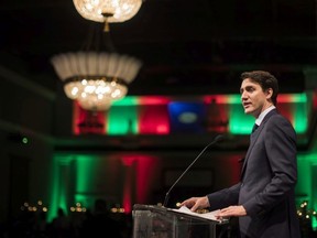Prime Minister Justin Trudeau speaks at the Caring and Sharing Children's Christmas Gala in Toronto, Monday November 27, 2017.