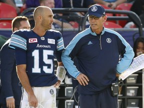 Argonauts QB Ricky Ray talks with head coach Marc Trestman on the sidelines during a game earlier this season. Jack Boland/Toronto Sun/Postmedia Network