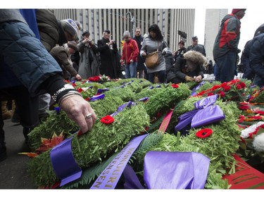 A thousand people braved frigid weather to attend the Remembrance Day Service at the Old City Hall Cenotaph in downtown Toronto on Saturday November 11, 2017.