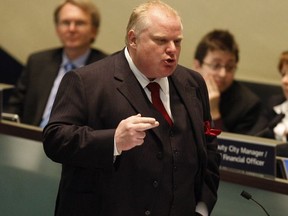 Mayor Rob Ford stands up and states his case on privatizing the city's garbage collection, Tuesday May 17, 2011. City Council debates contracting out more of Toronto's trash collection.
